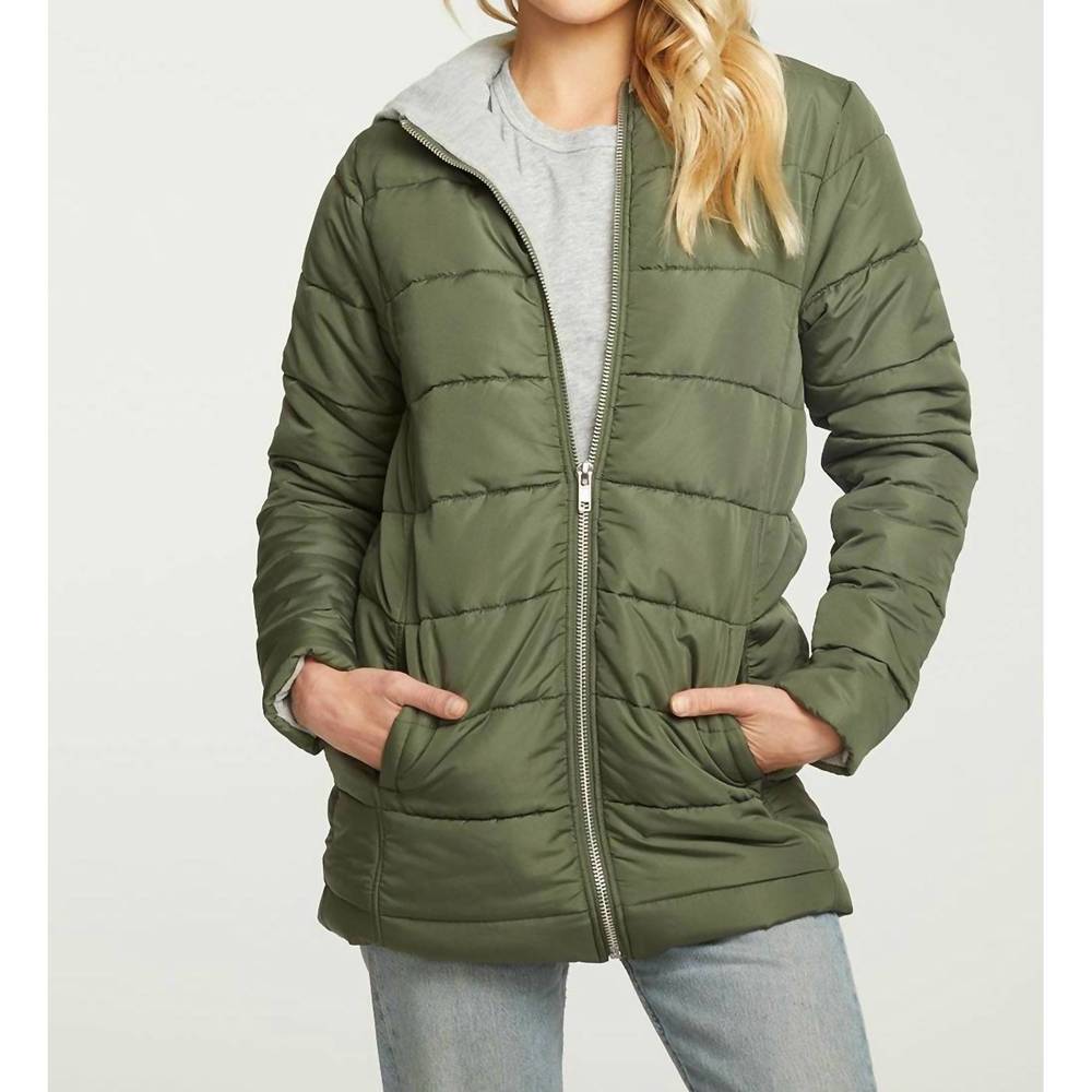 NEW CHASER quilted hooded long puffer zip up jacket in safari - Picture 3 of 3